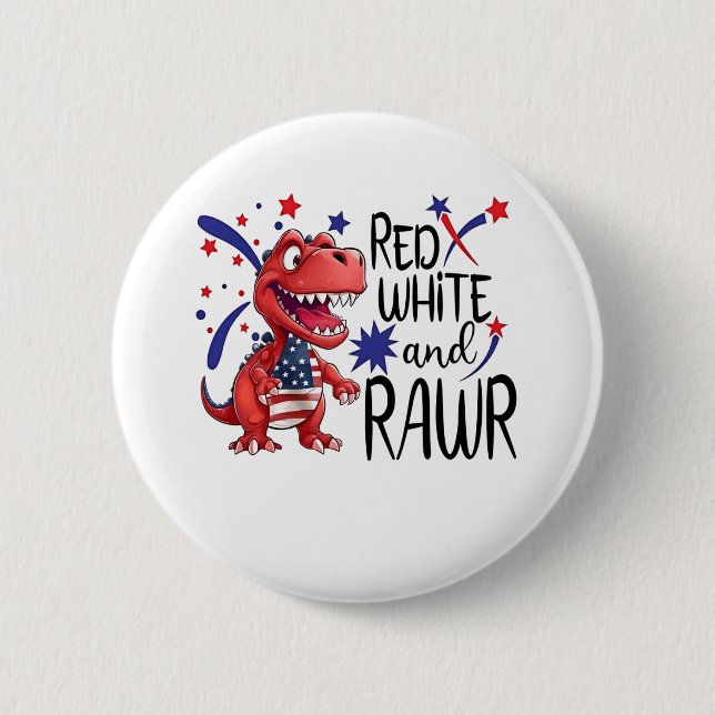 Western Red White Rawr Dinosaur Knapp (Framsida)