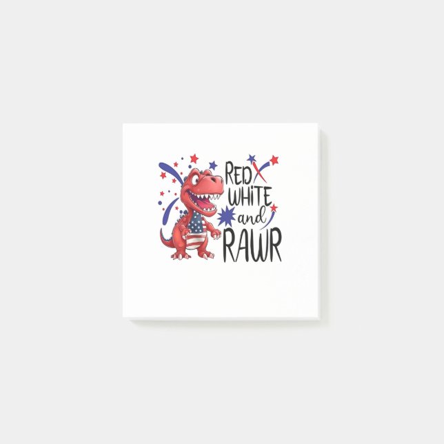 Western Red White Rawr Dinosaur Post-it Block (Framsida)
