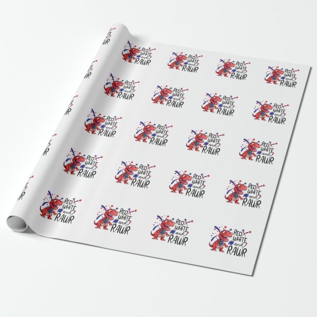 Western Red White Rawr Dinosaur Presentpapper (Utrullad)