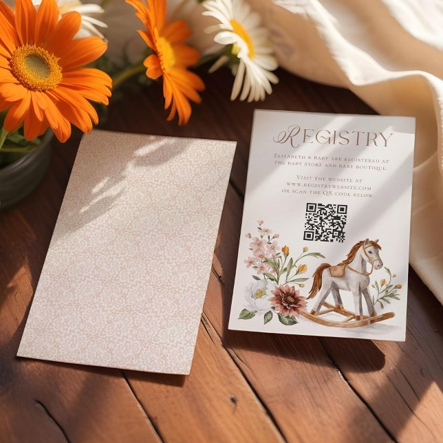 Western Rocking Horse Baby Shower QR-kodregister Tilläggskort (Western Rocking Horse Baby Shower QR Code Registry Enclosure Card)