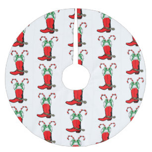 Western röd Cowboykänga och candy cane Julgransmatta Borstad Polyester