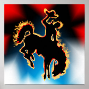Western Rodeo Bucking Bronco Horse and Cowboy Poster