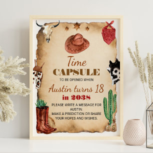 Western Rodeo Cowboy Birthday Time Capsule-tecken Poster