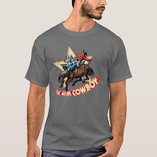 Western Rodeo Cowboy Bronc Rider Ride "em Cowboy T Shirt (Framsida)