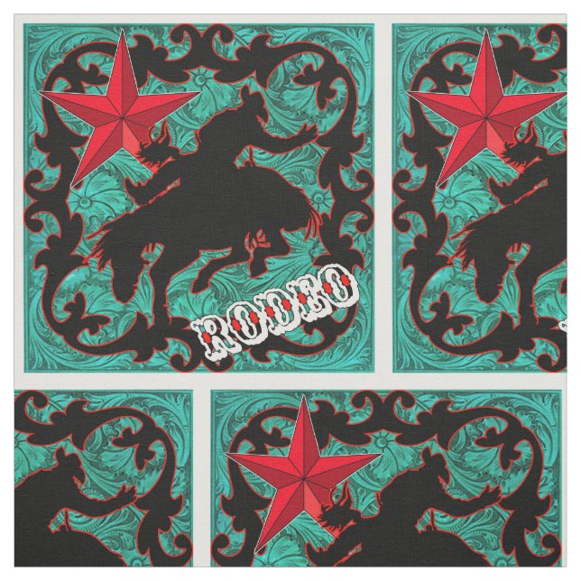 Western Rodeo Cowboy Bronc Riding Faux Leather Tyg (Provkarta)