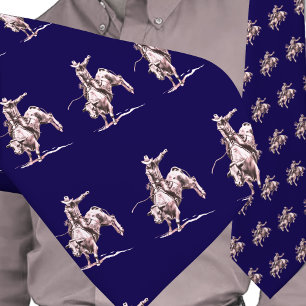 Western Rodeo Cowboy Bull Riding Bronze på Blue Slips