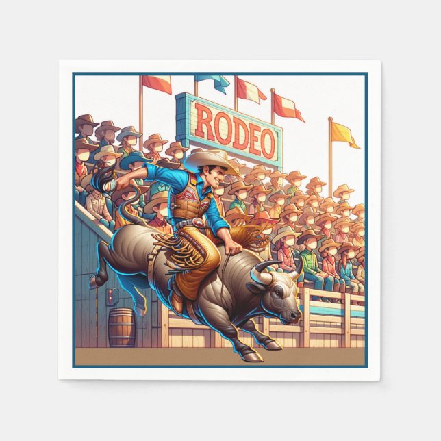 Western Rodeo Cowboy Bull Riding Pappersservett (Framsidan)