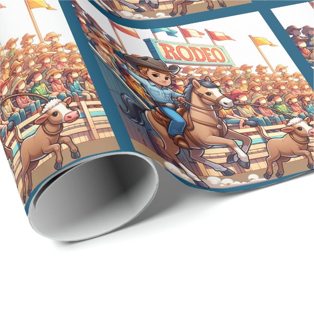 Western Rodeo Cowboy Calf Roping Wrapping Papper Presentpapper (Rullad Hörn)