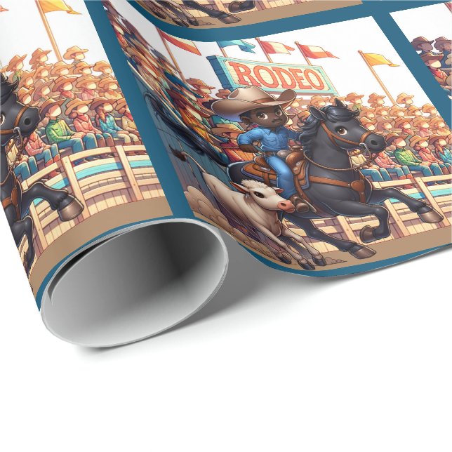 Western Rodeo Cowboy Calf Roping Wrapping Papper Presentpapper (Rullad Hörn)