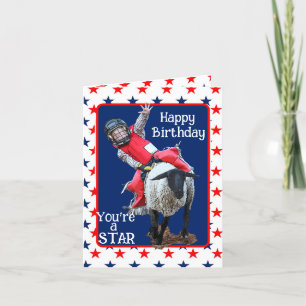 Western Rodeo Cowboy Cowgirl Mutton Busting Birthd Helgkort