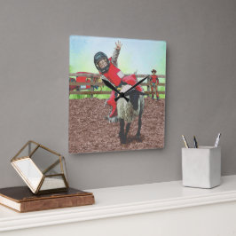 Western Rodeo Cowboy Cowgirl Mutton Busting Fyrkantig Klocka