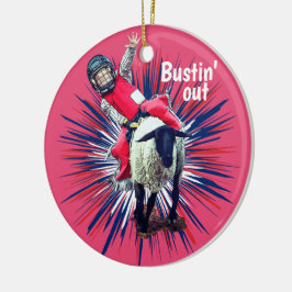 Western Rodeo Cowboy Cowgirl Mutton Busting Julgransprydnad Keramik