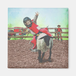 Western Rodeo Cowboy Cowgirl Mutton Busting Magnet