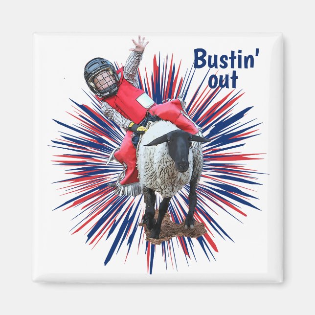 Western Rodeo Cowboy Cowgirl Mutton Busting Magnet (Framsidan)