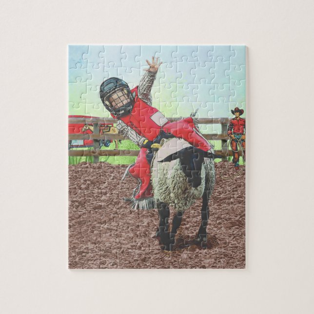 Western Rodeo Cowboy Cowgirl Mutton Busting Pussel (Vertikal)
