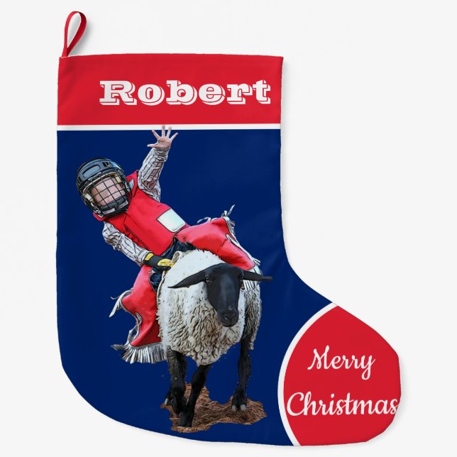 Western Rodeo Cowboy Cowgirl Mutton Busting Stor Julstrumpa (Framsidan)