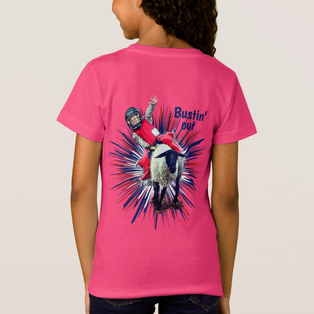 Western Rodeo Cowboy Cowgirl Mutton Busting  T Shirt (Baksida)