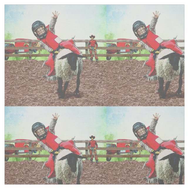 Western Rodeo Cowboy Cowgirl Mutton Busting Tyg (Provkarta)