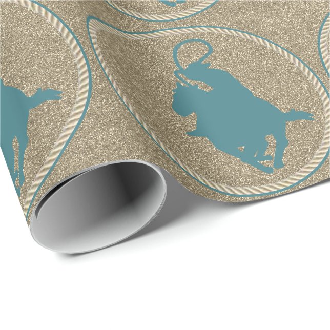 Western Rodeo Cowboy Cowgirl på hästskotling Presentpapper (Rullad Hörn)