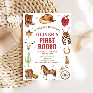 Western Rodeo Cowboy Första Rodeo 1-års Födelsedag Inbjudningar