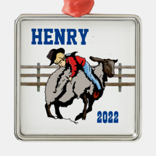 Western Rodeo Cowboy Kid Mutton Buster jul Julgransprydnad Metall