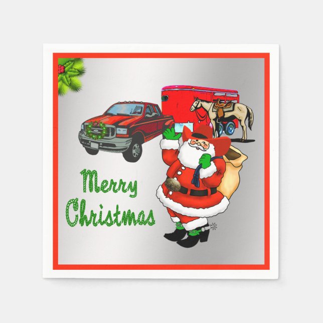 Western Rodeo Cowboy Lastbil Trailer juljul Pappersservett (Framsidan)