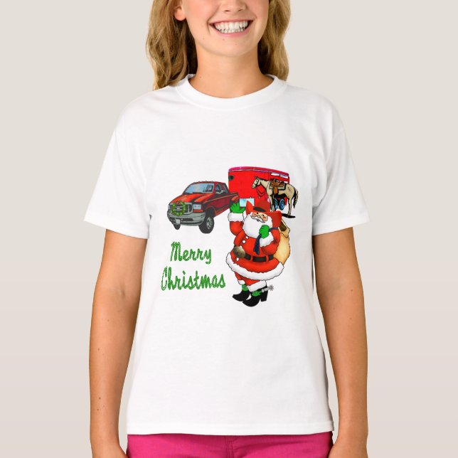 Western Rodeo Cowboy Lastbil Trailer juljul T Shirt (Framsida)