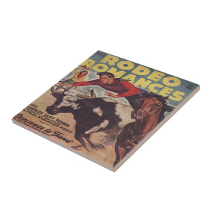 Western Rodeo Cowboy Steer Wrestling Rodeo Romanti Kakelplatta