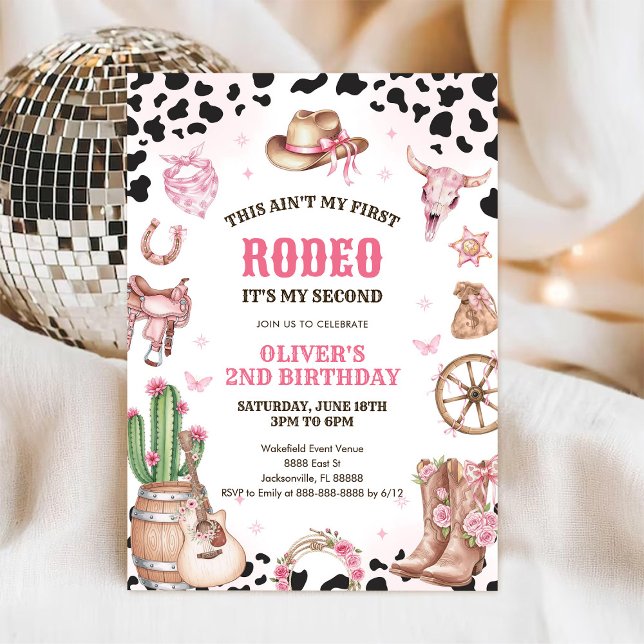 Western Rodeo Cowgirl Andra Rodeo 2-års Födelsedag Inbjudningar (Skapare uppladdad)