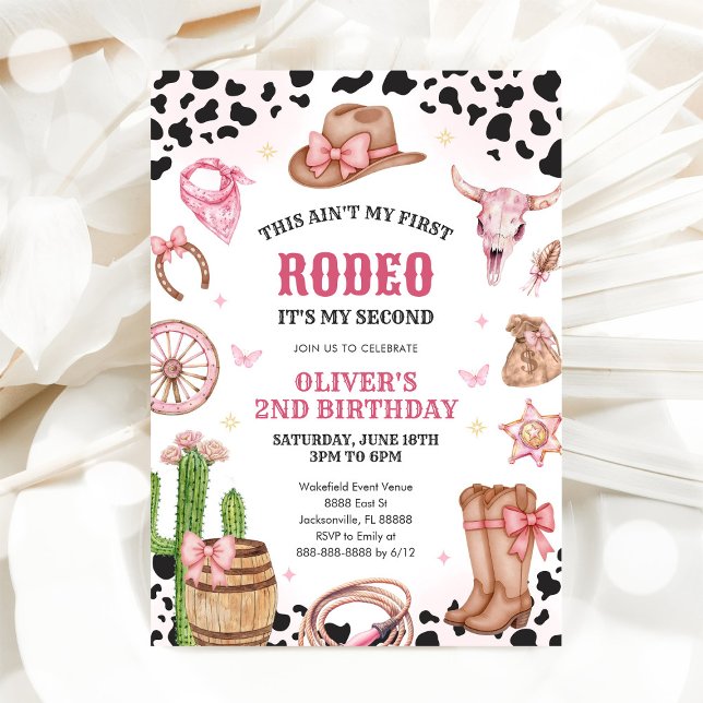 Western Rodeo Cowgirl Andra Rodeo 2-års Födelsedag Inbjudningar (Skapare uppladdad)