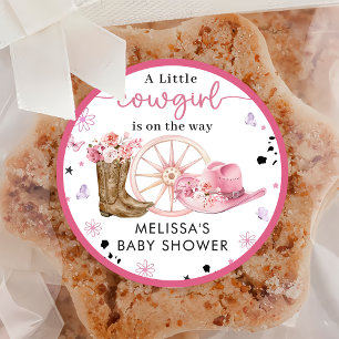 Western Rodeo Cowgirl Baby Shower Sticker Runt Klistermärke