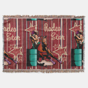 Western Rodeo Cowgirl Barrel Racer Throw Blanket Mysfilt