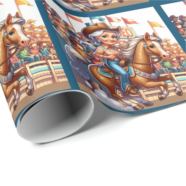 Western Rodeo Cowgirl Barrel Tävla Presentpapper (Rullad Hörn)