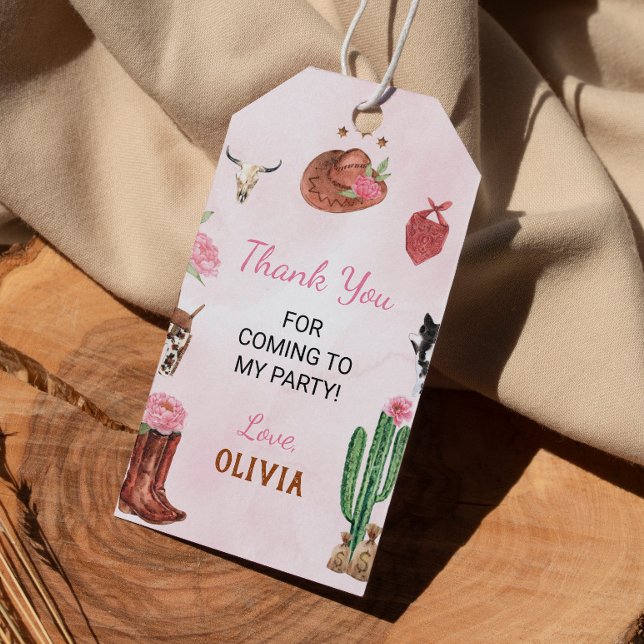 Western Rodeo Cowgirl Birthday Tack Märkre Presentetikett (Skapare uppladdad)