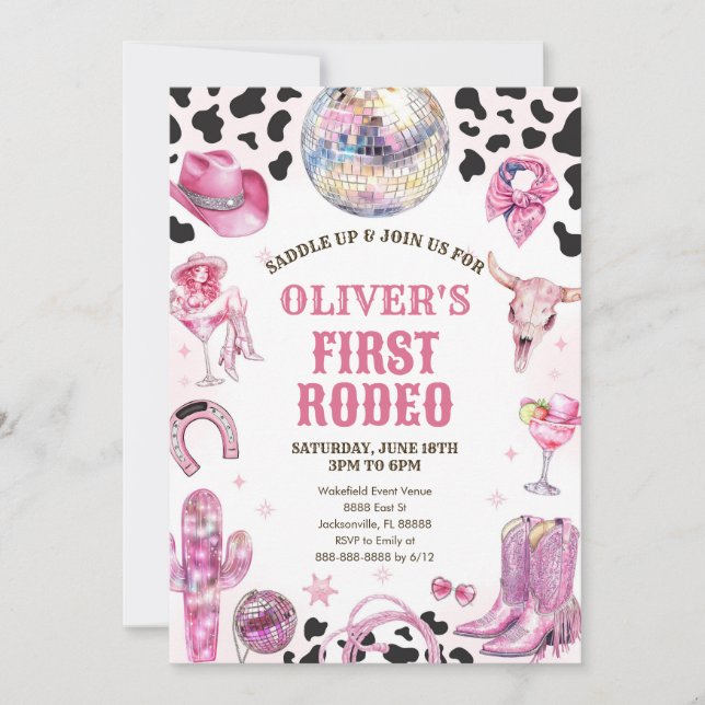 Western Rodeo Cowgirl First Rodeo 1st Birthday Inbjudningar (Framsida)