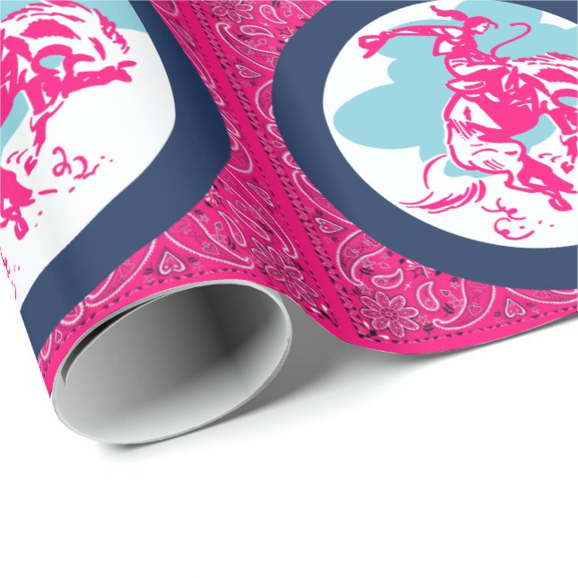 Western Rodeo Cowgirl på Bucking Horse Presentpapper (Rullad Hörn)