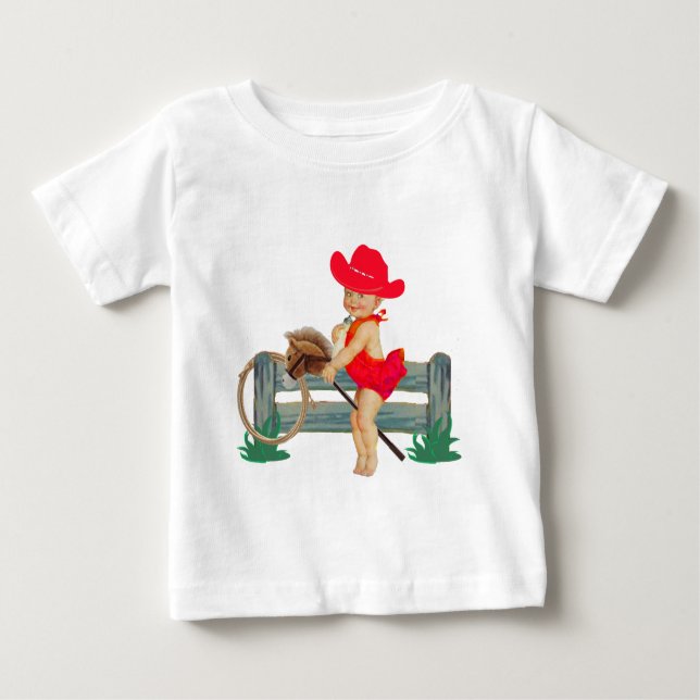 Western Rodeo Cowgirl på Stick Horse T Shirt (Framsida)