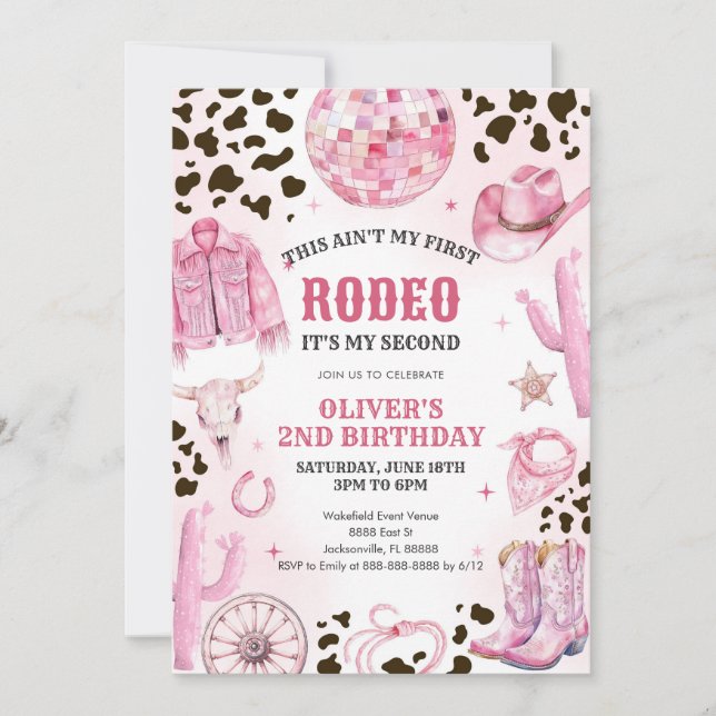 Western Rodeo Cowgirl Second Rodeo 2nd Birthday Inbjudningar (Framsida)