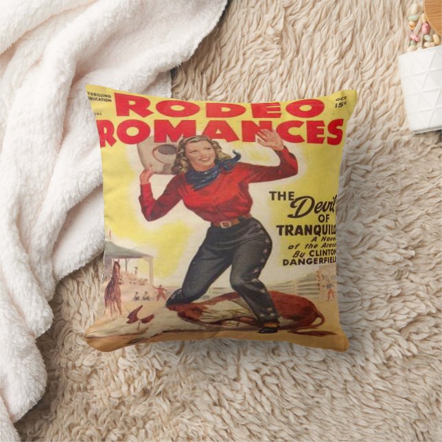 Western Rodeo Cowgirl Tying Calf Rodeo Romantik Kudde (Filt)