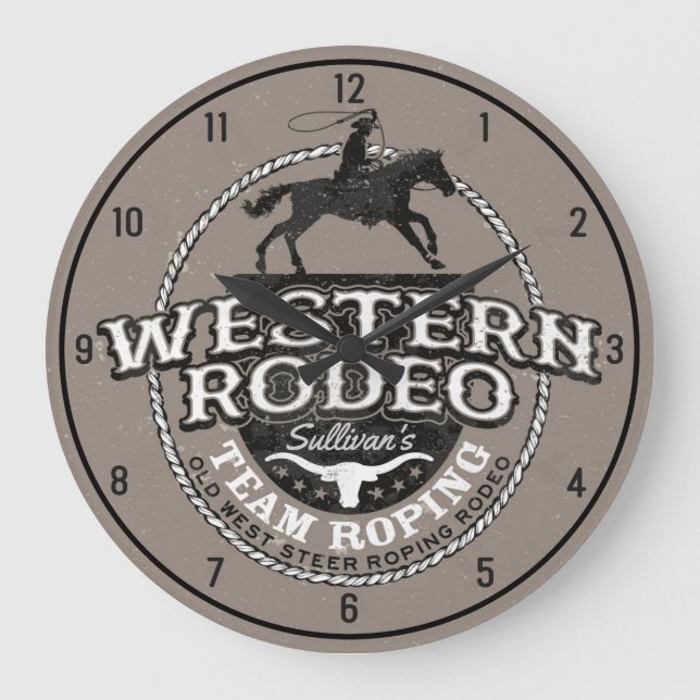 Western Rodeo Gammala västern Steer Roping Personl Stor Klocka (Framsida)