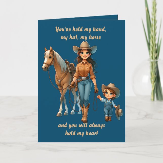 Western Rodeo Horse Cowgirl Mamma och Child Anpass Kort (Framsida)