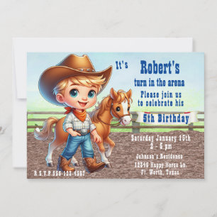 Western Rodeo Little Cowboy med hästfödelsedag Inbjudningar