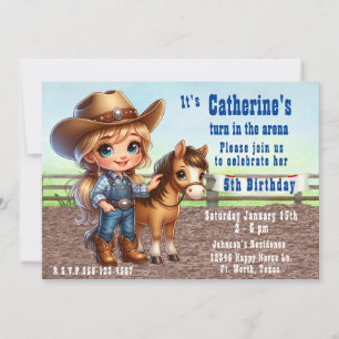 Western Rodeo Little Cowgirl with Horse Birthday Inbjudningar