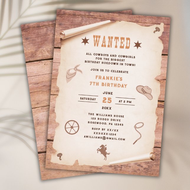 Western Rodeo Rustic Wanted Birthday Inbjudningar (Skapare uppladdad)