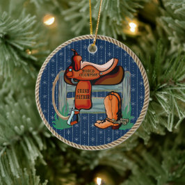 Western Rodeo Saddle Champion Grandfather Julgransprydnad Keramik