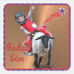 Western Rodeo Star Mutton Busting Kid Fyrkantigt Klistermärke