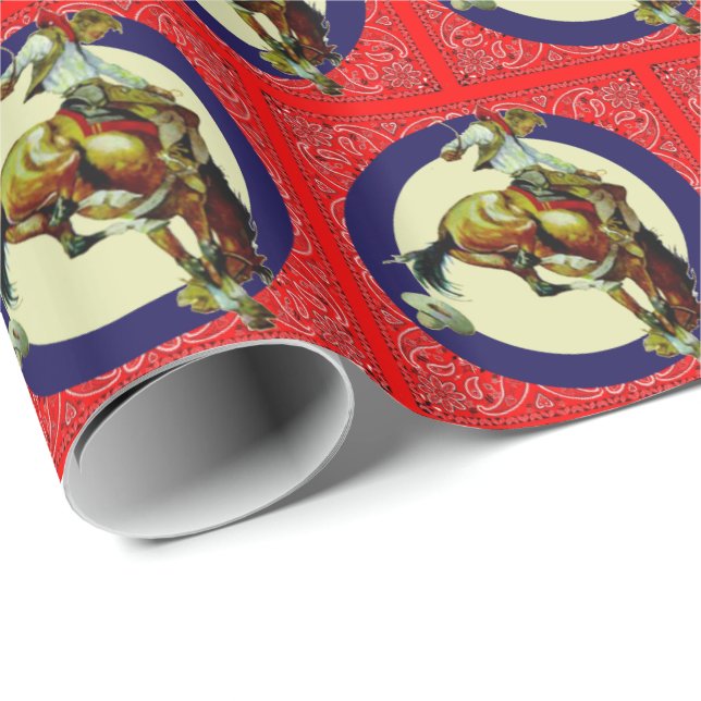 Western Rodeo Vintage Cowboy på Bucking Horse Presentpapper (Rullad Hörn)