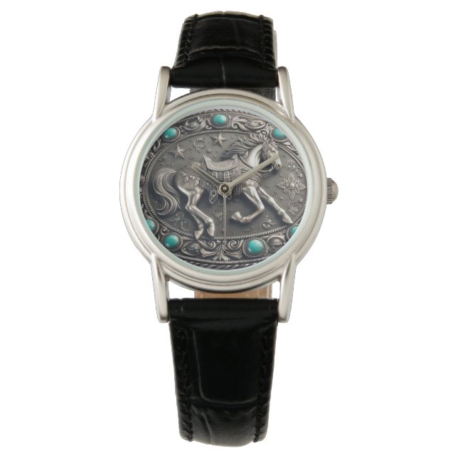 Western Rodeohäst med Turquoise eWatch Ur Armbandsur (Framsida)