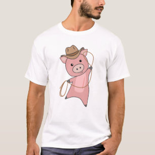 Western Rosa av Cowboy Gris Piglet Piggy T Shirt