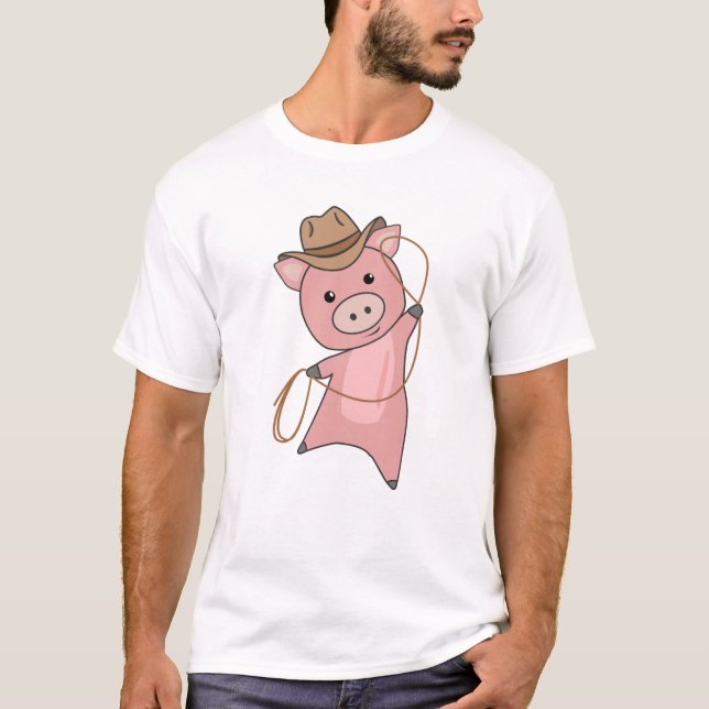 Western Rosa av Cowboy Gris Piglet Piggy T Shirt (Framsida)